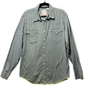 Roper Western Shirt Pearl Snap Medium Diamond‎ Print Long Sleeve Cowboy Rodeo